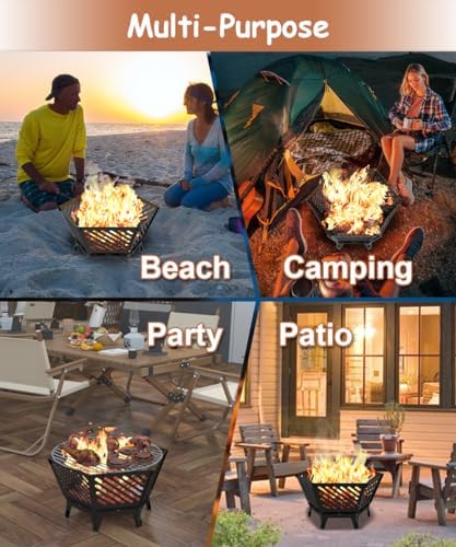 22.5 Inch Portable Hexagon Fire Pit with Travel Bag — Smokeless Patented Desi...
