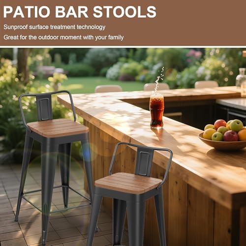 HAOBO Home 24" Outdoor Barstools Patio Stool Metal Bar Stools Set of 4 C...