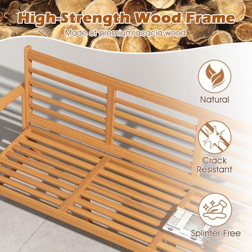 RELAX4LIFE 64’’ Outdoor Bench Acacia Wood - 3-Seat Patio Bench w/Slatted Back...