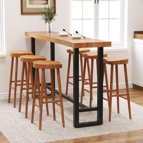 47in Solid Wood Live Edge Bar Table - Bar Height Pub Table with Built-in Foot...