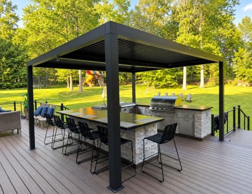 PURPLE LEAF Louvered Pergola 12' x 14' 94AS All-Aluminum Rustproof Gray