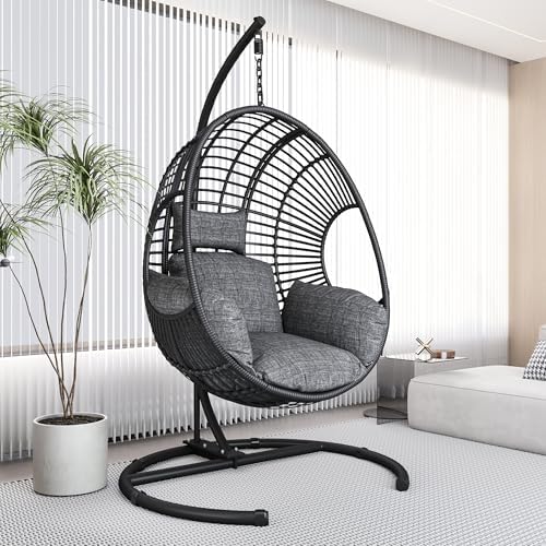 Hanging Egg Chair with Stand - Egg Swing Chair Outdoor Indoor Patio Wicker Ch...