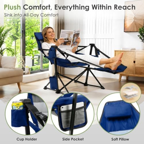 Suteck Hammock Camping Chair with Footrest,500LBS Oversized Swinging Chairs