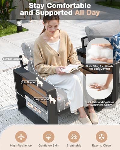 Aoxun Aluminum Patio Furniture Set, 5 Seats Luxury Outdoor Sectional with 6&q...