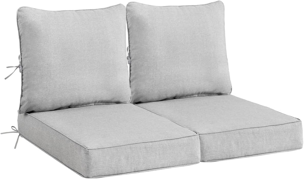 Olefin Deep Seat Cushion Set of 2, Water Resistant Patio Light Gray 24x24x4