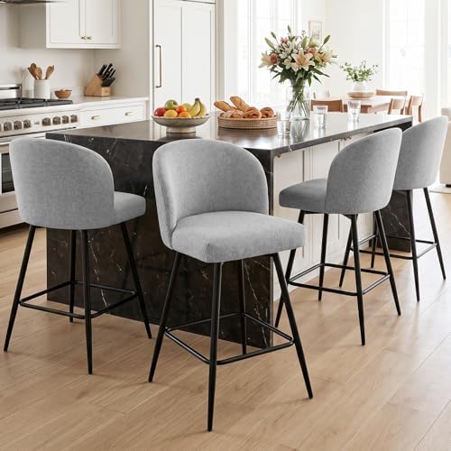 Counter Height Bar Stools Set of 2, 360° Swivel Upholstered Barstools with Ba...