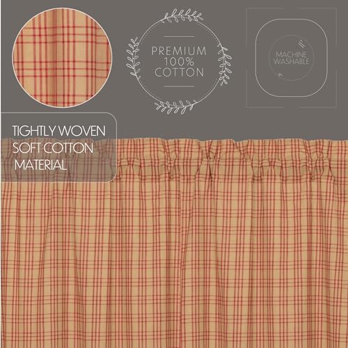 VHC Brands Sawyer Mill Plaid Cotton Farmhouse Kitchen Curtains Rod Pocket Han...