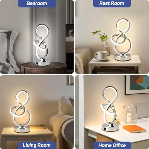 Modern Table Lamp, LED Bedside lamp with USB C+A Ports, Touch Stepless Dimmab...