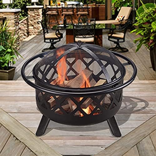 Teamson Home Large 76cm Garden Round Wood Burning Fire Pit, Outdoor Furniture...