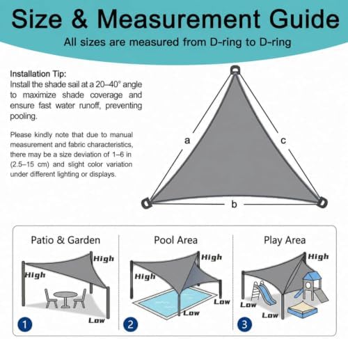 12' x 12' x 17' Gray Triangle Sun Shade Sail for Patio