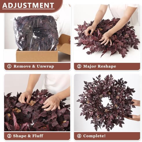 26" Artificial Cimicifuga Fall Wreath for Halloween Front Door(Dark Purple)