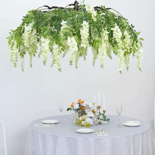 Efavormart 55" Cream Wisteria Hanging Canopy, 24-Branch Large Floral Cha...