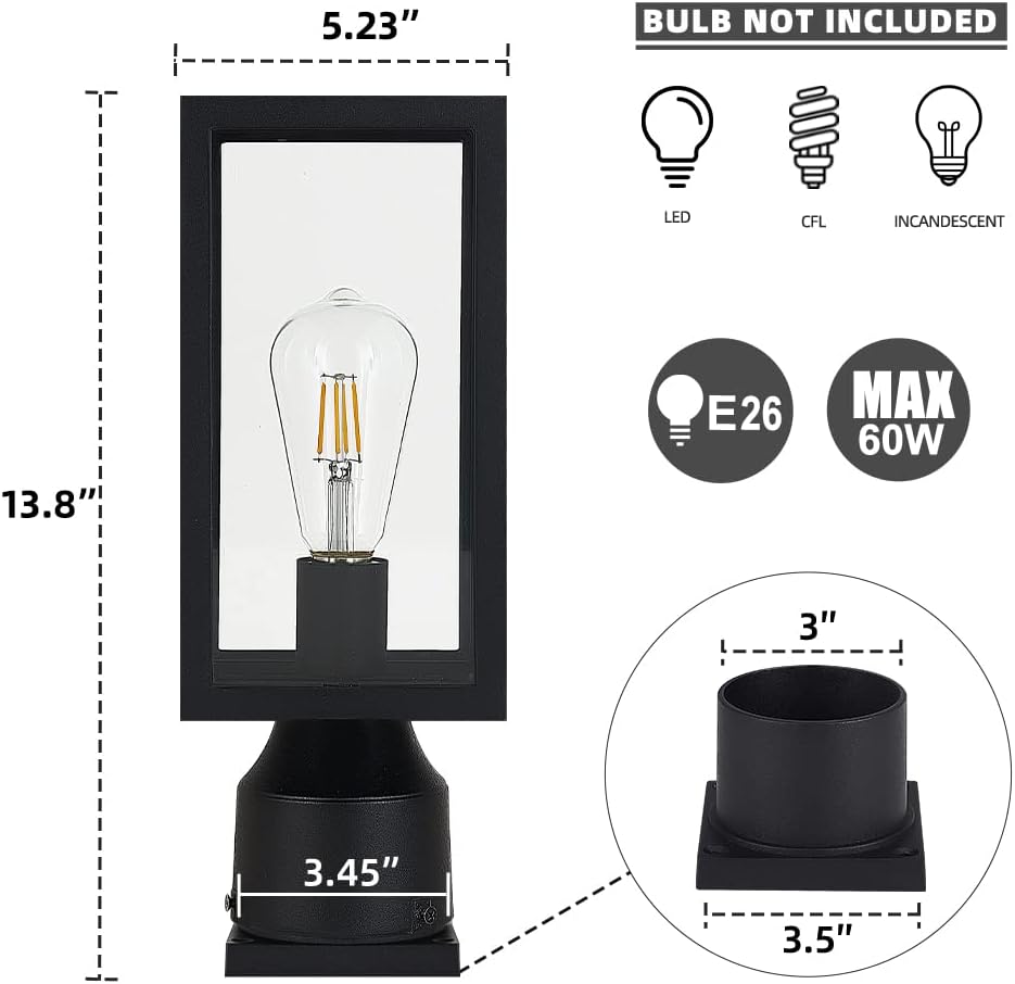 Windben Outdoor Post Light, Waterproof, 13.8in, Matte Black