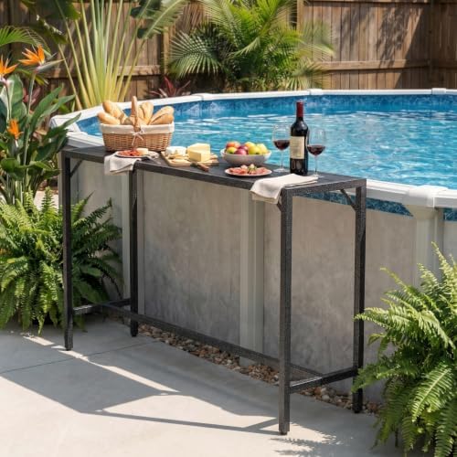 TLSUNNY 63" Patio Bar Table, Sturdy Outdoor Counter Height Table, Black