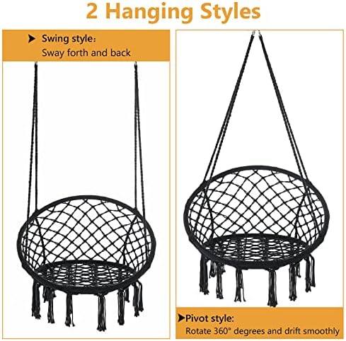 Garpans Hanging Swing Chair Bohemian Style Macrame Swing Chair with Tassels, ...