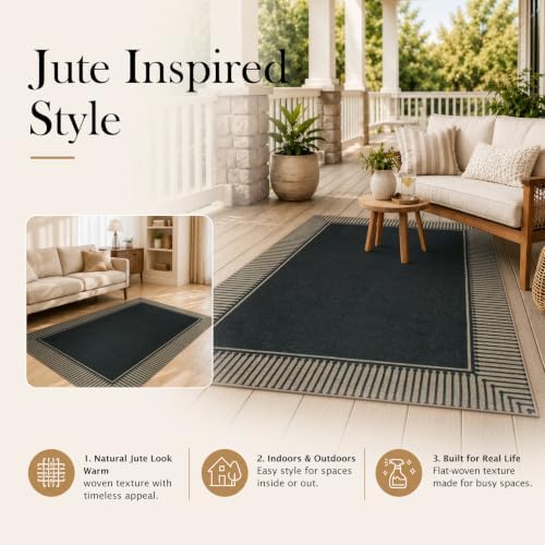 Moynesa Striped Border Easy Jute Outdoor Rug 5x7 Area Rugs for Living Room, W...