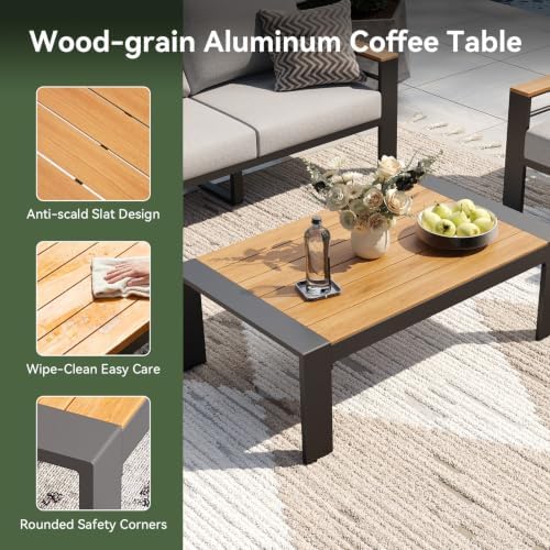 Aoxun Aluminum Patio Furniture Set with Swivel Chairs & Fire Pit Table