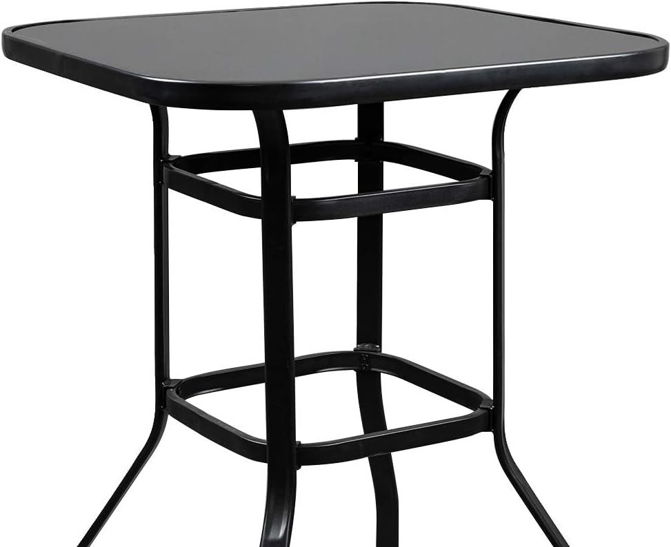 VINGLI 32" Outdoor Patio Bar Height Table, Square Tempered Glass Metal T...