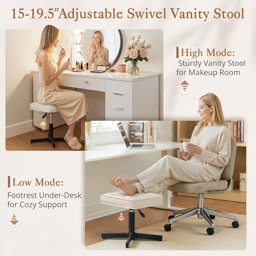 LUE BONA Adjustable Vanity Stool, 15''-19.5'' Foot Rest Under...