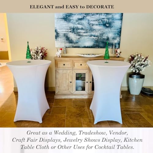 Cocktail Table Covers White Spandex High Top Table Cloths 4 Pack 32x43 Inch
