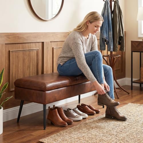 Ottoman with Storage Bench, Upholstered Large Entry Bench Cognac
