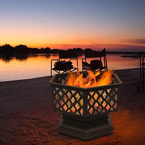 22" Hexagonal Shaped Iron Brazier Wood Burning Fire Pit Decoration for O...