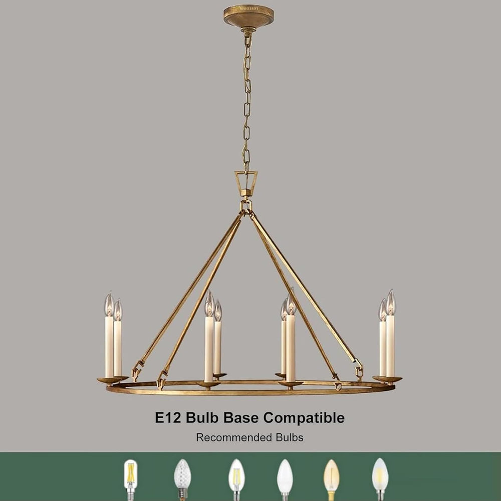 LOVEDIMA Gold Wagon Wheel Chandelier Rustic 35.4'' Candle-Shaped Meta...