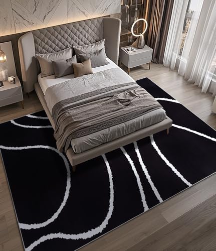 YIHOUSE Black Modern Area Rugs 8x10,Large Black and White Rugs for Living Roo...