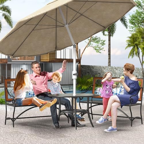 39.7" Outdoor Bench, Garden Bench, Patio Bench with Armrest, Slatted Sea...