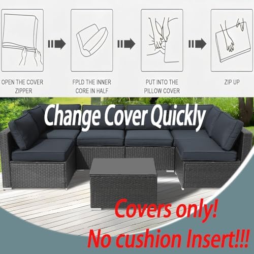 14Pcs Outdoor Cushion Covers Replacement Washable w/Zipper for 6-Seaters Sofa...