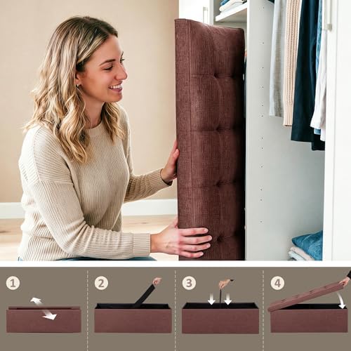SUPER DEAL 43 Inches Foldable Storage Ottoman Bench - 660 LBS Collapsible Spa...