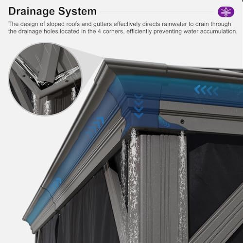 PURPLE LEAF Hardtop Gazebo 12' x 14' Patio Gazebo w/Black Curtain &am...
