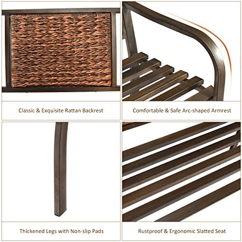 S AFSTAR Outdoor Garden Bench, Brown, Iron, Metal, Polyethylene, Rattan, 50.5...