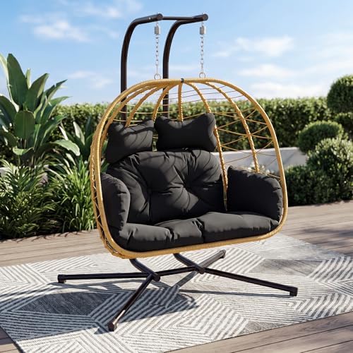 Bifanuo Double Hanging Egg Chair with Stand, Outdoor Indoor Swing Chair with ...