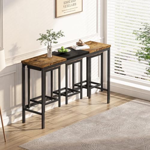 Bar Table and Chairs Set, 60.24” Long Pub Table with 3 Stools, High Top Table...