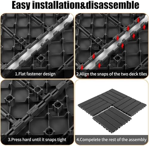44 Pack Interlocking Deck Tiles, 12"x12" Waterproof Plastic Patio F...