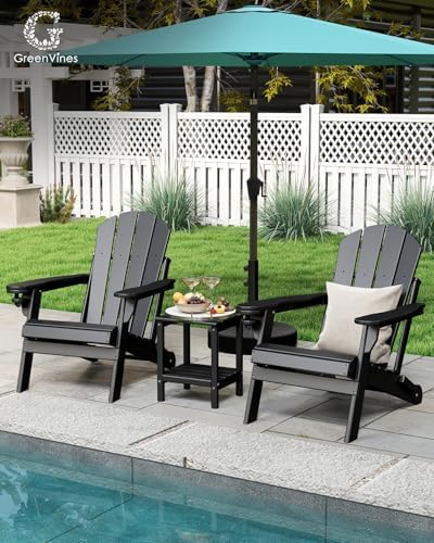 GREENVINES Folding-Adirondack-Chairs Set of 2, HDPE All Weather, Black