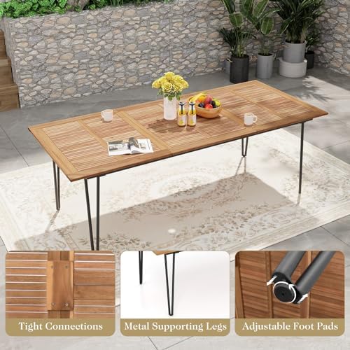 Tangkula 86.5" Large Patio Dining Table for 8, Acacia Wood 8-Person Dini...