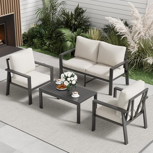 4-Piece Aluminum Outdoor Patio Furniture Sets All-Weather Patio Conversation ...