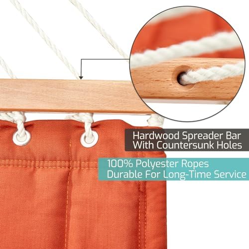 CHULIM Double Quilted Fabric Hammock with Hardwood Spreader Bars and Pillow 4...