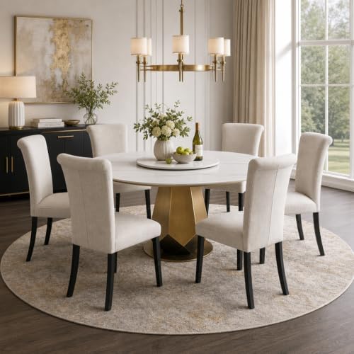 ACEDÉCOR Dining Chairs Set of 6, Modern Off White Linen Upholstered Dining Ch...
