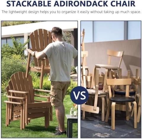 nevilywood Stackable Adirondack Chair, HDPE Outdoor Chair Set of 4, Teak