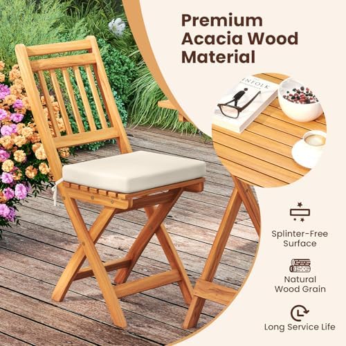 KOTEK Outdoor Folding Bistro Set, 3 Pieces Acacia Wood Bistro Set with Soft C...