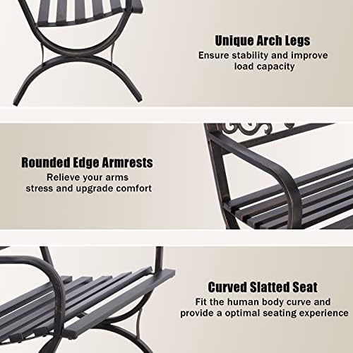 MFSTUDIO 50 Inches Outdoor Garden Bench Cast Iron Metal Frame Floral Bronze