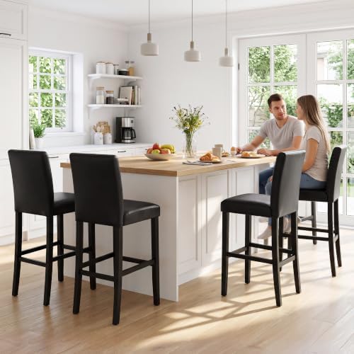 LSSPAID Bar Stools Set of 2, Black PU Leather 30 Inch Barstools