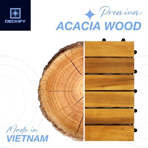 Acacia Interlocking Deck Tiles Outdoor Waterproof, Golden Teak Striped