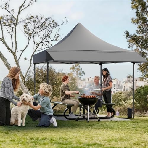10x10 Heavy Duty Pop Up Canopy Tent with Awning and Sidewalls, Grey