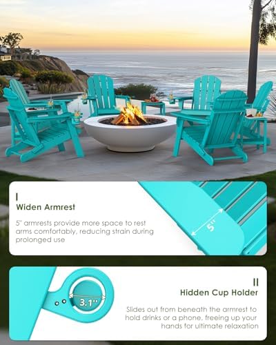 GREENVINES Folding-Adirondack-Chairs Set of 2, HDPE All Weather, Aqua