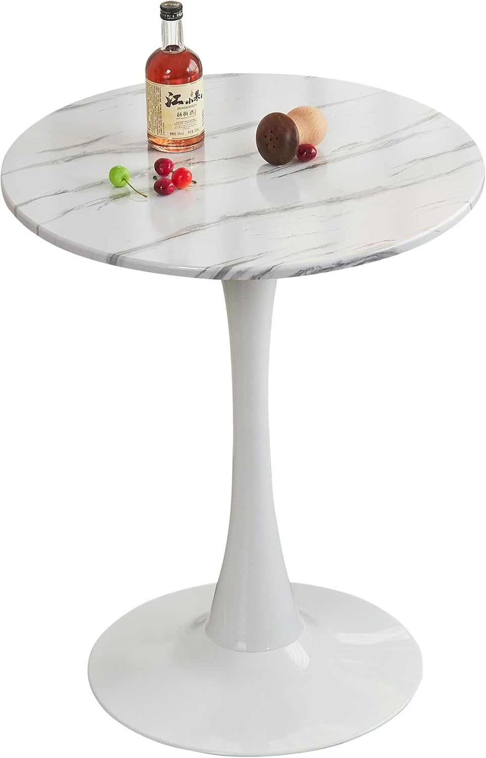 Round Dining Tulip Table for 2, Mid-Century Modern Table with Sturdy Metal Pe...
