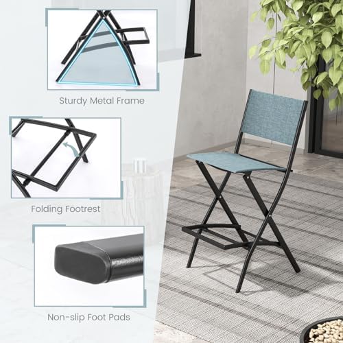 Tangkula Outdoor Barstools Set of 2, Counter Height Folding Bar Chairs with B...